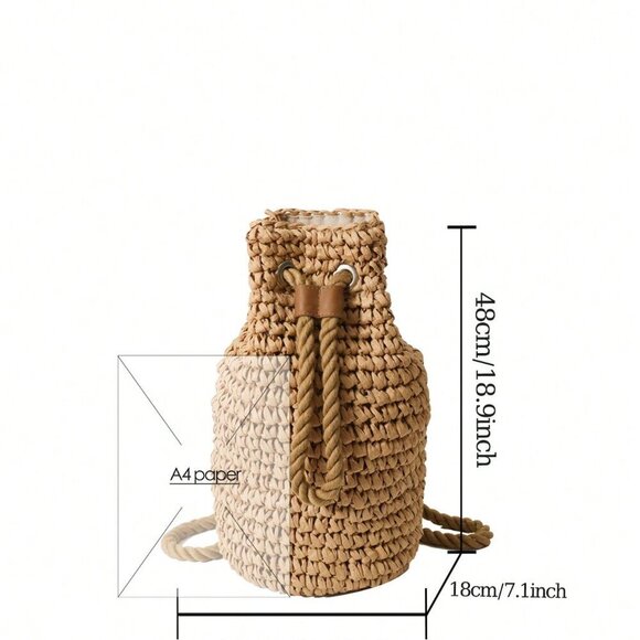 Khaki Casual Women's Foldable Bucket Drawstring Backpack Outdoor - Picture 3 of 11